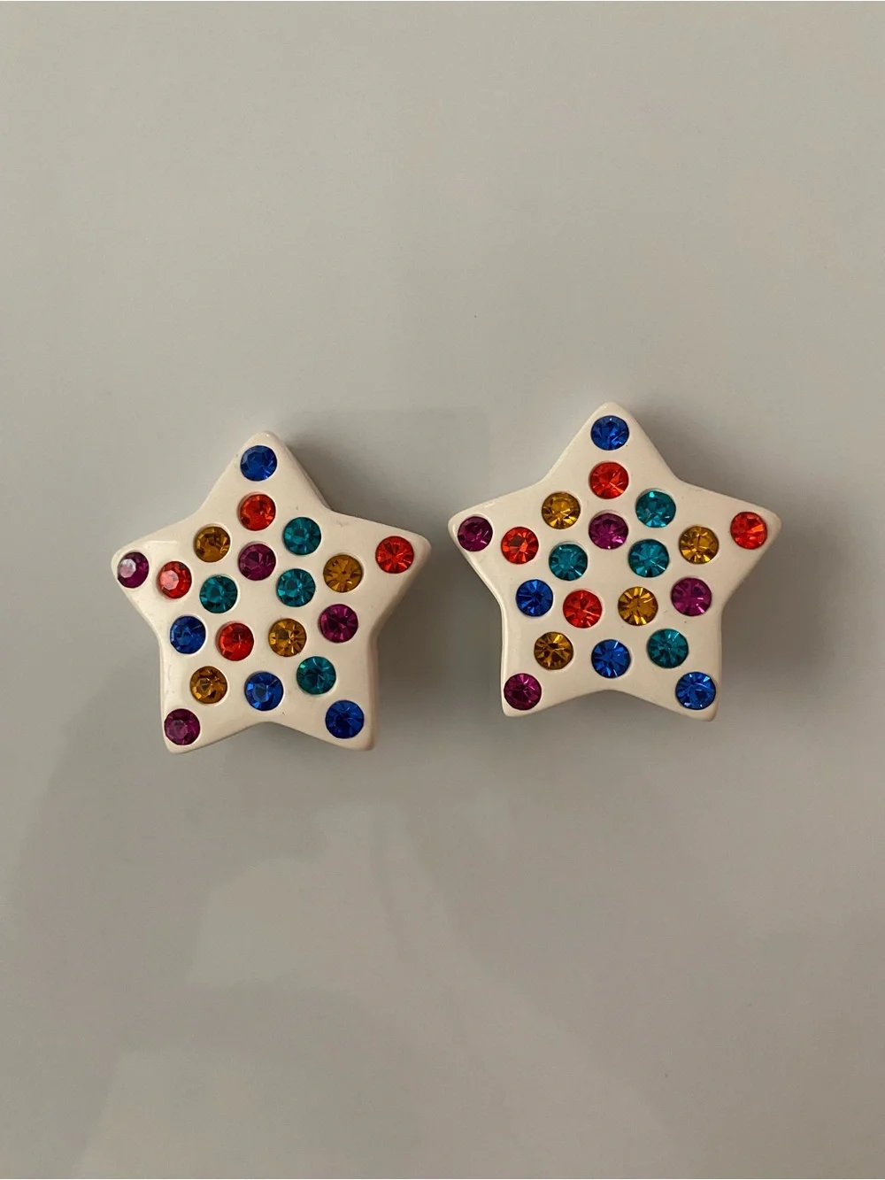 Vintage 1980s large star rhinestone clip-on statement earrings